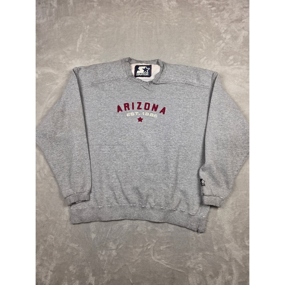 Vintage Starter Sweatshirt Men XL Grey Arizona Est 1885 Distressed Thrashed Read